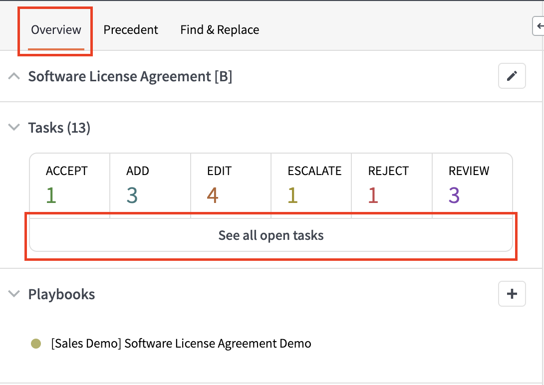 Task section showing "see all open task" within the overview Tab